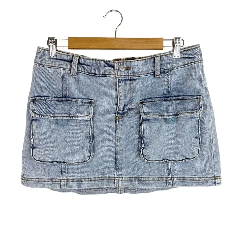 Wild Fable Denim Mini Cargo Skirt Womens Size M Y2K 90s Grunge Festival Hippie